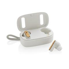 Vue Écouteurs TWS en plastique recyclé RCS et bambou de couleur blanc| Krokrodeal