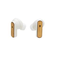 Vue Écouteurs TWS en plastique recyclé RCS et bambou de couleur blanc| Krokrodeal
