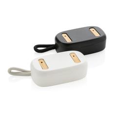 Vue Écouteurs TWS en plastique recyclé RCS et bambou de couleur blanc| Krokrodeal