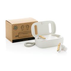 Vue Écouteurs TWS en plastique recyclé RCS et bambou de couleur blanc| Krokrodeal