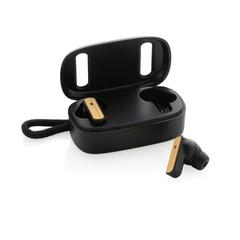Vue Écouteurs TWS en plastique recyclé RCS et bambou de couleur noir| Krokrodeal