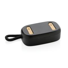 Vue Écouteurs TWS en plastique recyclé RCS et bambou de couleur noir| Krokrodeal