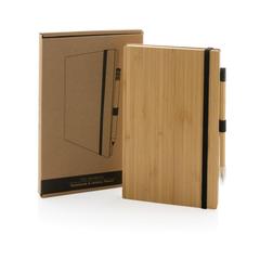 Vue Set avec carnet et crayon infini en bambou de couleur marron| Krokrodeal