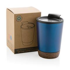 Vue Tasse à café en liège et en acier inoxydable GRS de couleur bleu| Krokrodeal