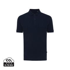 Vue Polo en coton piqué et recyclé Iqoniq Yosemite de couleur bleu| Krokrodeal