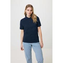 Vue Polo en coton piqué et recyclé Iqoniq Yosemite de couleur bleu| Krokrodeal