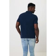 Vue Polo en coton piqué et recyclé Iqoniq Yosemite de couleur bleu| Krokrodeal