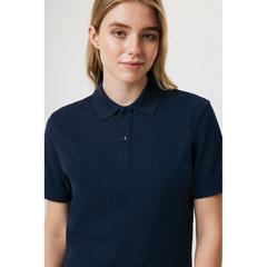Vue Polo en coton piqué et recyclé Iqoniq Yosemite de couleur bleu| Krokrodeal