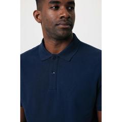 Vue Polo en coton piqué et recyclé Iqoniq Yosemite de couleur bleu| Krokrodeal