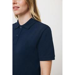 Vue Polo en coton piqué et recyclé Iqoniq Yosemite de couleur bleu| Krokrodeal