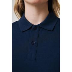 Vue Polo en coton piqué et recyclé Iqoniq Yosemite de couleur bleu| Krokrodeal