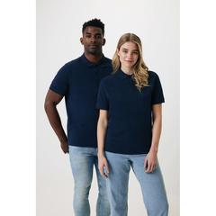 Vue Polo en coton piqué et recyclé Iqoniq Yosemite de couleur bleu| Krokrodeal