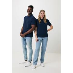 Vue Polo en coton piqué et recyclé Iqoniq Yosemite de couleur bleu| Krokrodeal