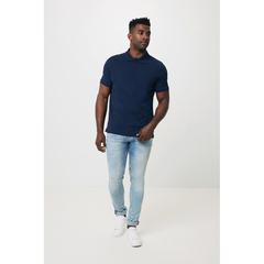 Vue Polo en coton piqué et recyclé Iqoniq Yosemite de couleur bleu| Krokrodeal