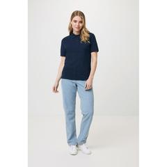 Vue Polo en coton piqué et recyclé Iqoniq Yosemite de couleur bleu| Krokrodeal