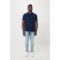 Vue Polo en coton piqué et recyclé Iqoniq Yosemite de couleur bleu| Krokrodeal