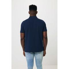 Vue Polo en coton piqué et recyclé Iqoniq Yosemite de couleur bleu| Krokrodeal