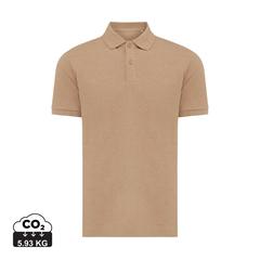Vue Polo en coton piqué et recyclé Iqoniq Yosemite de couleur marron| Krokrodeal