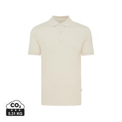Vue Polo en coton piqué et recyclé Iqoniq Yosemite de couleur beige| Krokrodeal