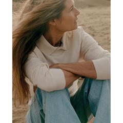 Vue Polo en coton piqué et recyclé Iqoniq Yosemite de couleur beige| Krokrodeal