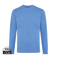 Vue Pull à col rond en coton recyclé non teinté Iqoniq Denali de couleur bleu| Krokrodeal