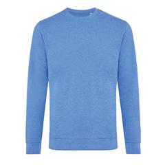 Vue Pull à col rond en coton recyclé non teinté Iqoniq Denali de couleur bleu| Krokrodeal