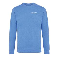 Vue Pull à col rond en coton recyclé non teinté Iqoniq Denali de couleur bleu| Krokrodeal
