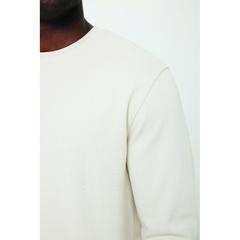 Vue Pull à col rond en coton recyclé non teinté Iqoniq Denali de couleur beige| Krokrodeal