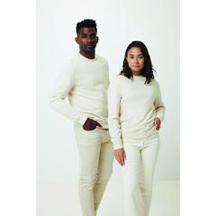 Vue Pull à col rond en coton recyclé non teinté Iqoniq Denali de couleur beige| Krokrodeal