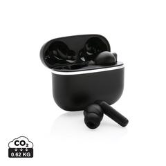 Vue Écouteurs 2.0 TWS Swiss Peak en plastique recyclé RCS de couleur noir| Krokrodeal