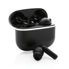 Vue Écouteurs 2.0 TWS Swiss Peak en plastique recyclé RCS de couleur noir| Krokrodeal