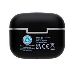 Vue Écouteurs 2.0 TWS Swiss Peak en plastique recyclé RCS de couleur noir| Krokrodeal