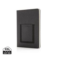 Vue Carnet de notes A5 avec pochette téléphone de couleur noir| Krokrodeal