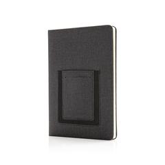 Vue Carnet de notes A5 avec pochette téléphone de couleur noir| Krokrodeal