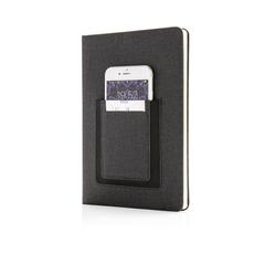 Vue Carnet de notes A5 avec pochette téléphone de couleur noir| Krokrodeal