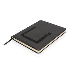 Vue Carnet de notes A5 avec pochette téléphone de couleur noir| Krokrodeal