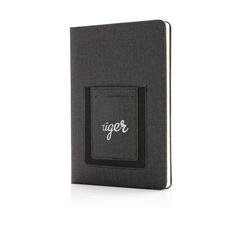 Vue Carnet de notes A5 avec pochette téléphone de couleur noir| Krokrodeal