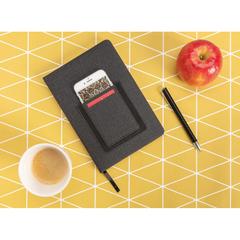 Vue Carnet de notes A5 avec pochette téléphone de couleur noir| Krokrodeal