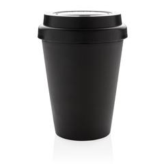 Vue Mug en PP recyclable à double paroi 300ml de couleur noir| Krokrodeal