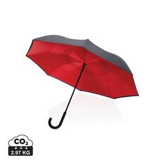 Vue Parapluie réversible 23" en rPET 190T Impact AWARE™ de couleur rouge| Krokrodeal