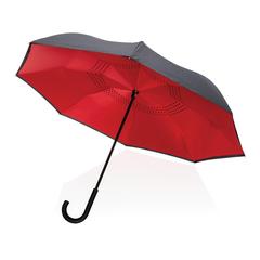 Vue Parapluie réversible 23" en rPET 190T Impact AWARE™ de couleur rouge| Krokrodeal