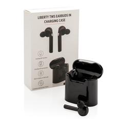 Vue Ecouteurs sans fil avec boitier de charge Liberty de couleur noir| Krokrodeal