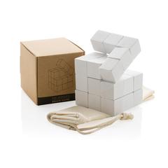 Vue Casse-tête en bois dans une pochette en toile de couleur blanc| Krokrodeal