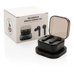 Vue Ecouteurs sans fil TWS dans son boitier de charge de couleur noir| Krokrodeal