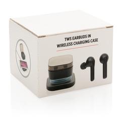 Vue Ecouteurs sans fil TWS dans son boitier de charge de couleur noir| Krokrodeal