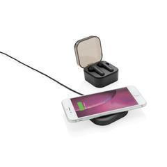 Vue Ecouteurs sans fil TWS dans son boitier de charge de couleur noir| Krokrodeal