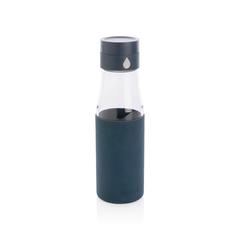 Vue Bouteille en verre 600ml avec compteur d'hydradation Ukiyo de couleur bleu| Krokrodeal