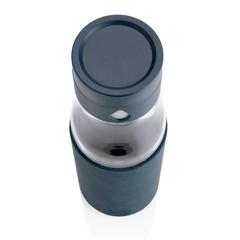 Vue Bouteille en verre 600ml avec compteur d'hydradation Ukiyo de couleur bleu| Krokrodeal