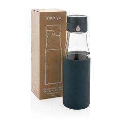 Vue Bouteille en verre 600ml avec compteur d'hydradation Ukiyo de couleur bleu| Krokrodeal