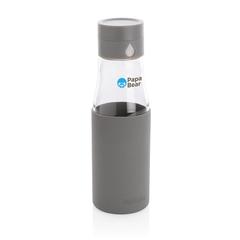 Vue Bouteille en verre 600ml avec compteur d'hydradation Ukiyo de couleur gris| Krokrodeal